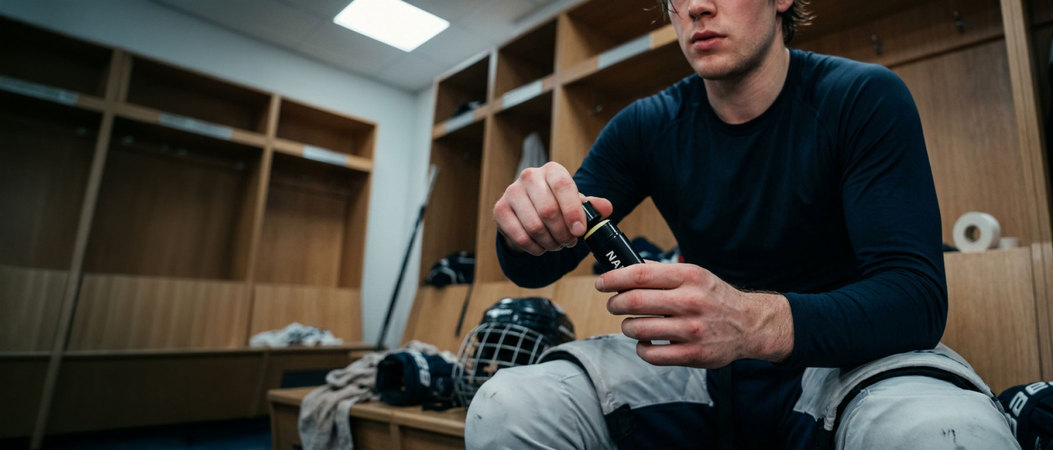 Hockey player in locker room